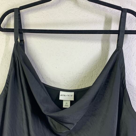 AVA & VIV Black Spaghetti‎ Strap Draped Camisole Tank Top Size 2X - NWT - Picture 2 of 10